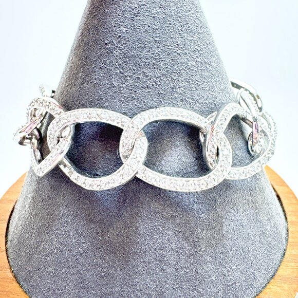 VTG Sterling Silver 925 Cubic Zirconia Oval Link Chain Bracelet Size 7.5" Length - Picture 3 of 10